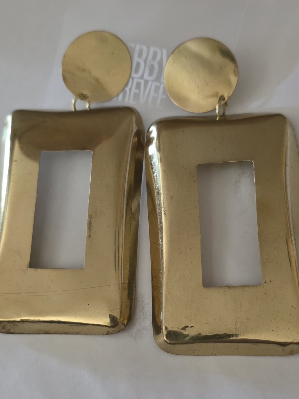 Gold Rectangular Cutout Drop Statement Earrings